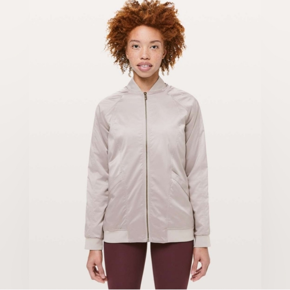 Lululemon Trace Back  Bomber Jacket In Silver Gray Color